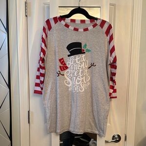 Striped Snowman Raglan Shirt Christmas Holiday
